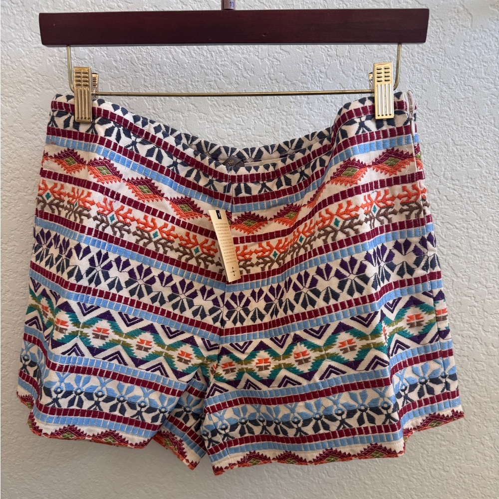 Stetson Canvas Schiffli Embroidered High Rise Shorts Aztec Western Size 10 NWT - Picture 5 of 6